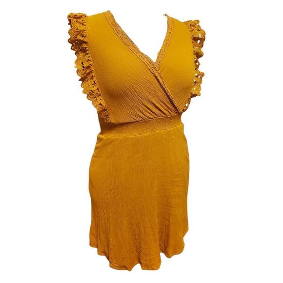 Charming Charlie Lined Mini Dress with Lace Butterfly Sleeve Caps - Picture 2 of 5